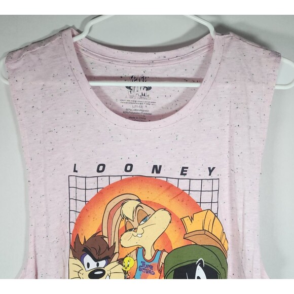 Space Jam Looney Toons Sleeveless T-Shirt Pink Speckled Cartoon Size Large - Picture 2 of 9